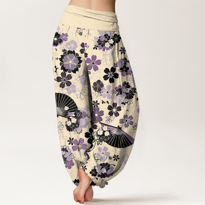 Buddha Stones Pantalon harem à taille élastique pour femme, en coton à motif floral de fleurs de cerisier. - image 9
