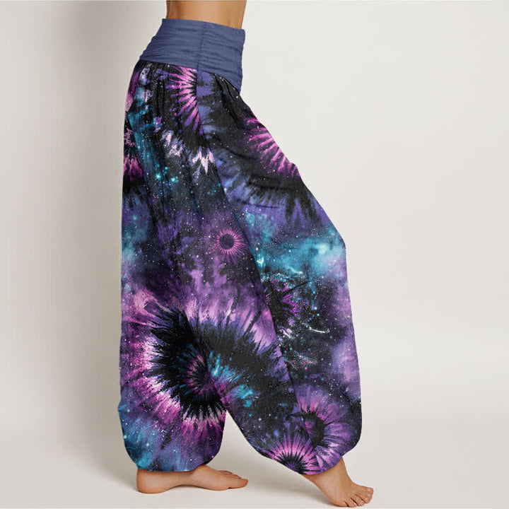 Buddha Stones Pantalon harem pour femme en pur coton à motif spirale cosmique et taille élastique - image 2