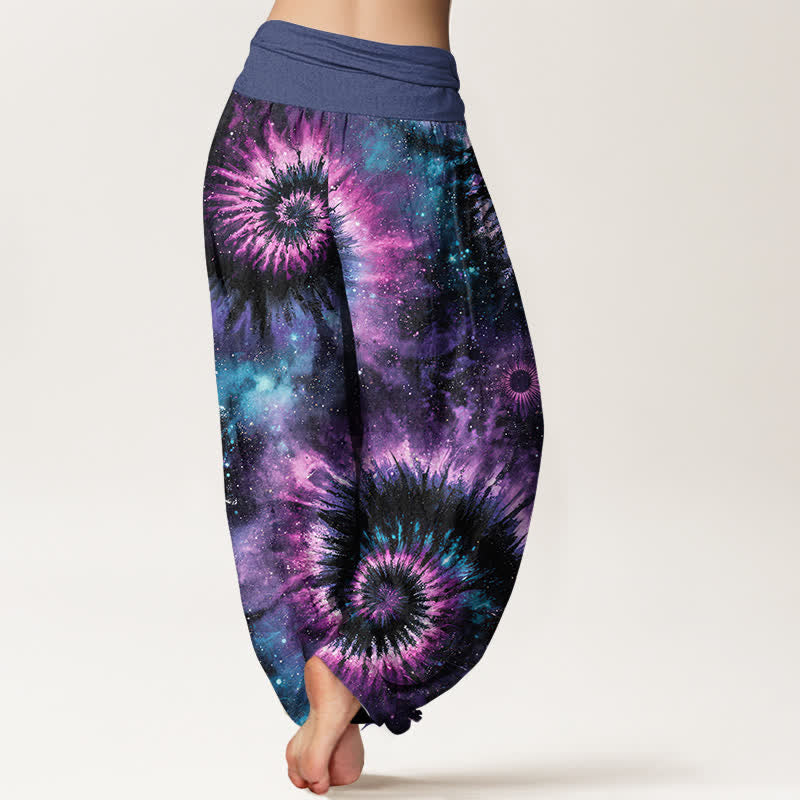 Buddha Stones Pantalon harem pour femme en pur coton à motif spirale cosmique et taille élastique - image 1