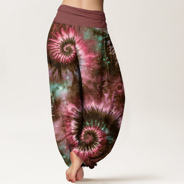 Buddha Stones Pantalon harem pour femme en pur coton à motif spirale cosmique et taille élastique - image 6
