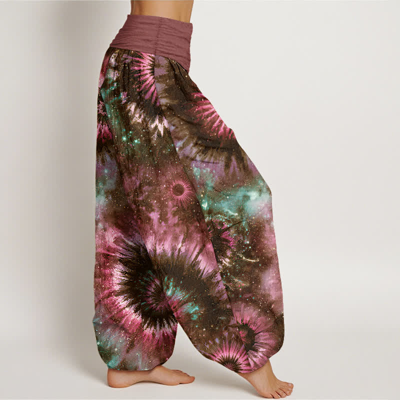 Buddha Stones Pantalon harem pour femme en pur coton à motif spirale cosmique et taille élastique - image 7