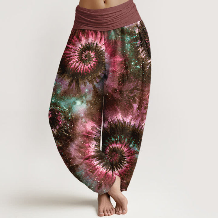 Buddha Stones Pantalon harem pour femme en pur coton à motif spirale cosmique et taille élastique - Brun - US16，UK/AU20，EU48 (3XL) - image 5