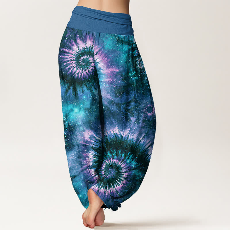 Buddha Stones Pantalon harem pour femme en pur coton à motif spirale cosmique et taille élastique - image 9