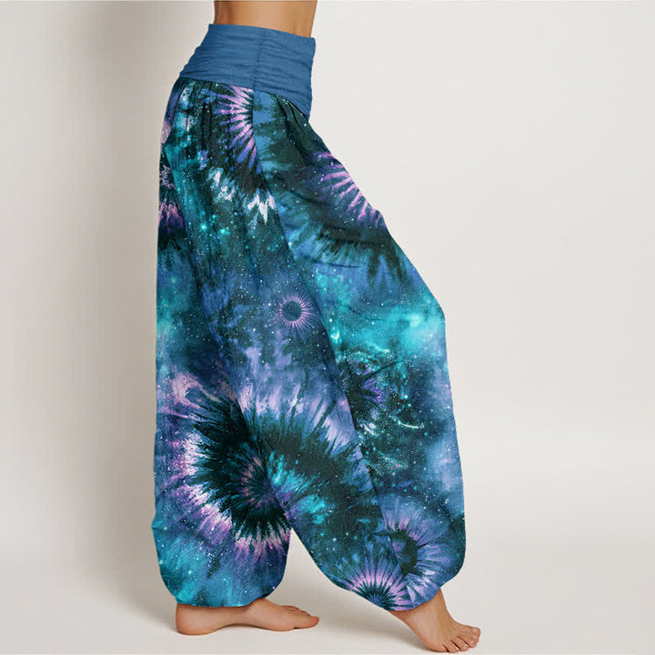 Buddha Stones Pantalon harem pour femme en pur coton à motif spirale cosmique et taille élastique - image 10