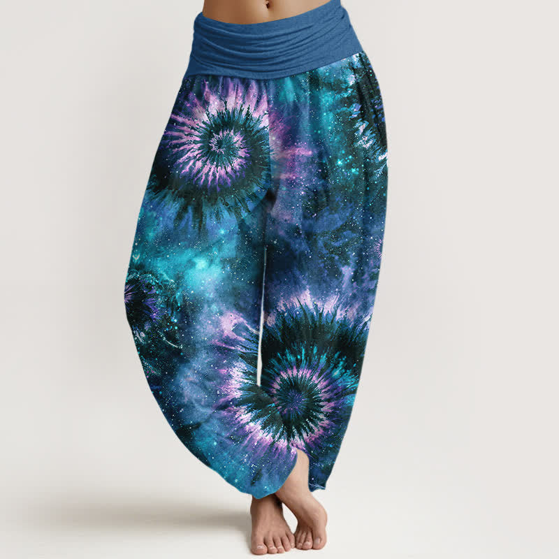 Buddha Stones Pantalon harem pour femme en pur coton à motif spirale cosmique et taille élastique - SteelBlue - US16，UK/AU20，EU48 (3XL) - image 8