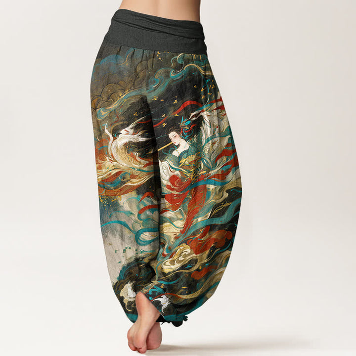 Buddha Stones Pantalon harem pour femme en coton Dunhuang à motif de nuages ​​orientaux et taille élastique - image 1