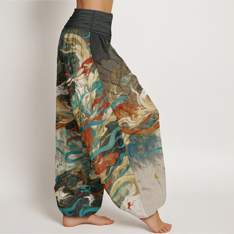 Buddha Stones Pantalon harem pour femme en coton Dunhuang à motif de nuages ​​orientaux et taille élastique - image 2