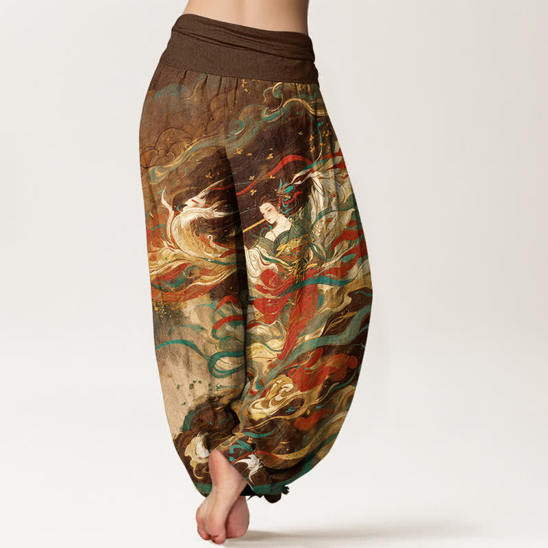 Buddha Stones Pantalon harem pour femme en coton Dunhuang à motif de nuages ​​orientaux et taille élastique - image 6