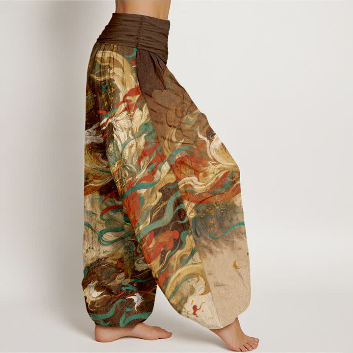 Buddha Stones Pantalon harem pour femme en coton Dunhuang à motif de nuages ​​orientaux et taille élastique - image 7