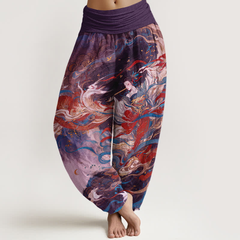 Buddha Stones Pantalon harem pour femme en coton Dunhuang à motif de nuages ​​orientaux et taille élastique - Violet - US16，UK/AU20，EU48 (3XL) - image 8