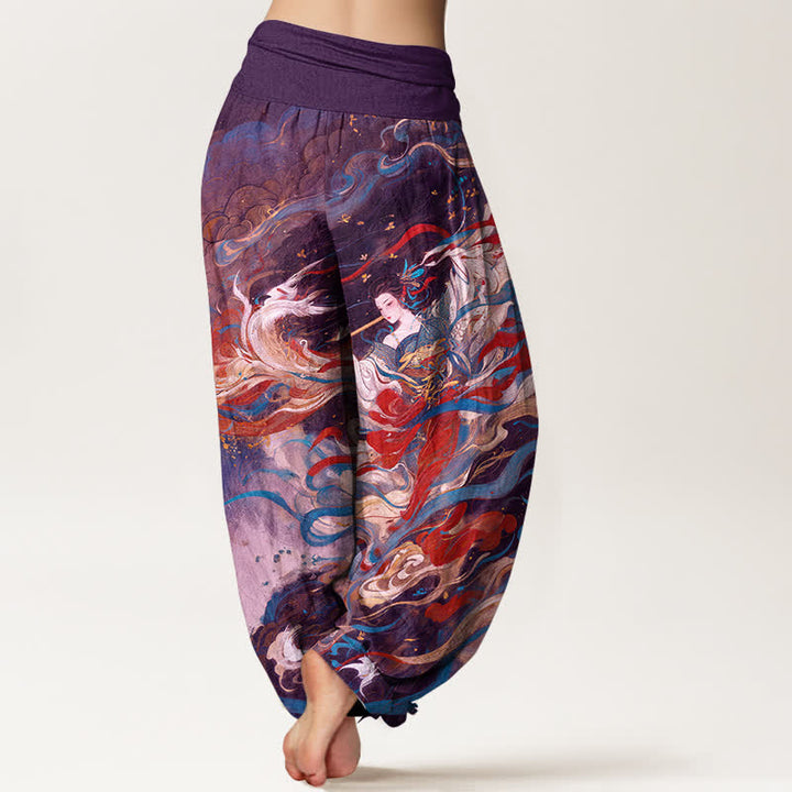 Buddha Stones Pantalon harem pour femme en coton Dunhuang à motif de nuages ​​orientaux et taille élastique - image 9