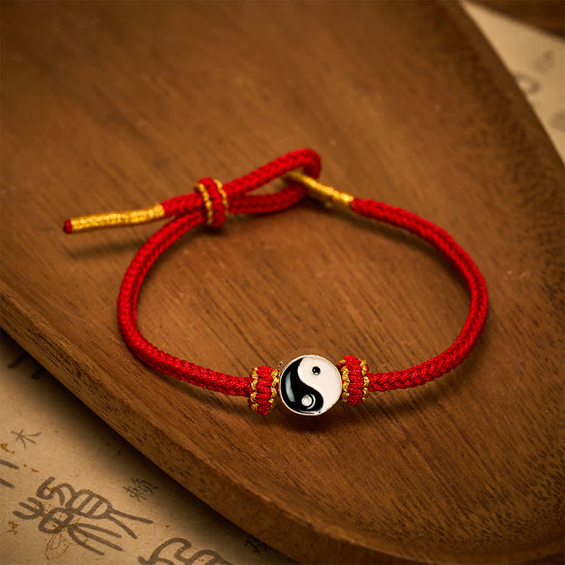 Buddha Stones Bracelet porte-bonheur Yin Yang en cordon tressé rouge tissé à la main - image 7