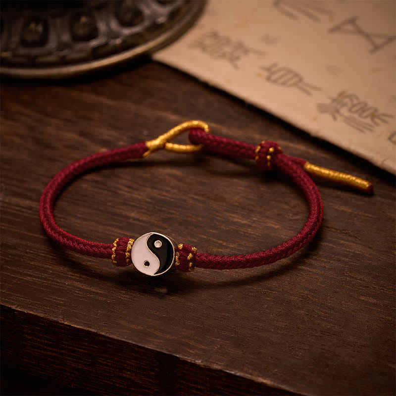 Buddha Stones Bracelet porte-bonheur Yin Yang en cordon tressé rouge tissé à la main - image 1