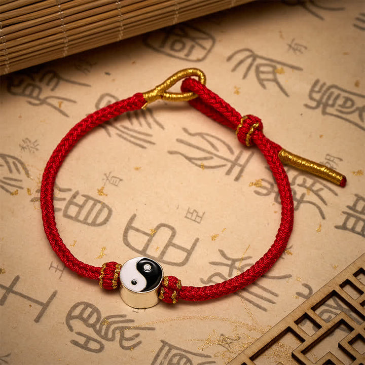 Buddha Stones Bracelet porte-bonheur Yin Yang en cordon tressé rouge tissé à la main - image 3