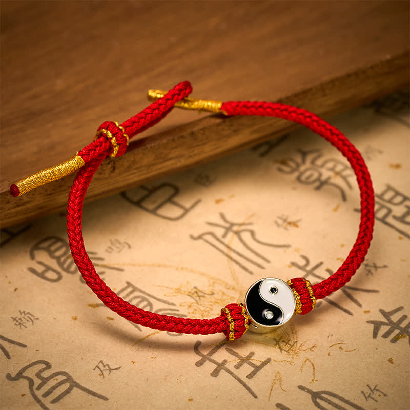 Buddha Stones Bracelet porte-bonheur Yin Yang en cordon tressé rouge tissé à la main - image 8