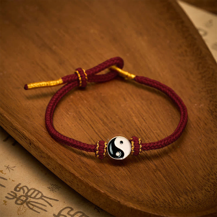 Buddha Stones Bracelet porte-bonheur Yin Yang en cordon tressé rouge tissé à la main - image 2