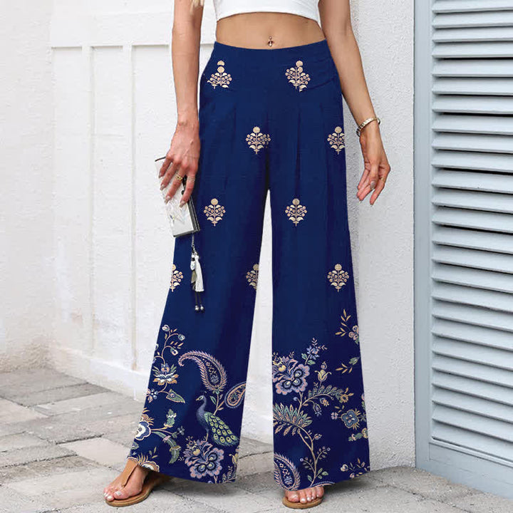 Buddha Stones Pantalon large pour femme en coton et lin, motif floral bohème cachemire, taille élastique et poches - image 7