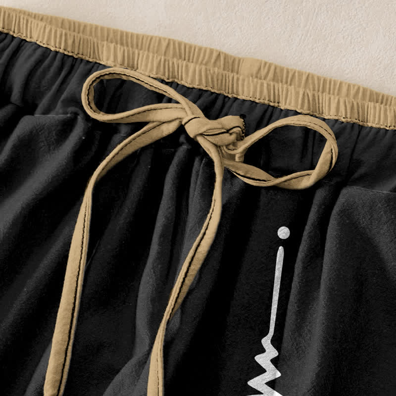 Buddha Stones Pantalon pour femme en pur coton avec motif du symbole Om, taille élastique et poches - image 1