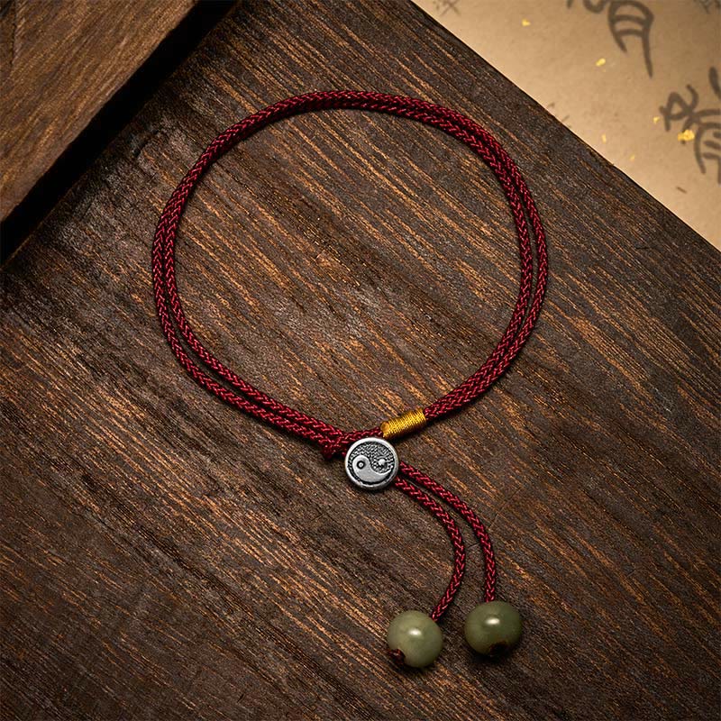Buddha Stones Bracelet rond Yin Yang de protection vintage en argent sterling 925, fait main, avec cordon rouge tressé. - image 1