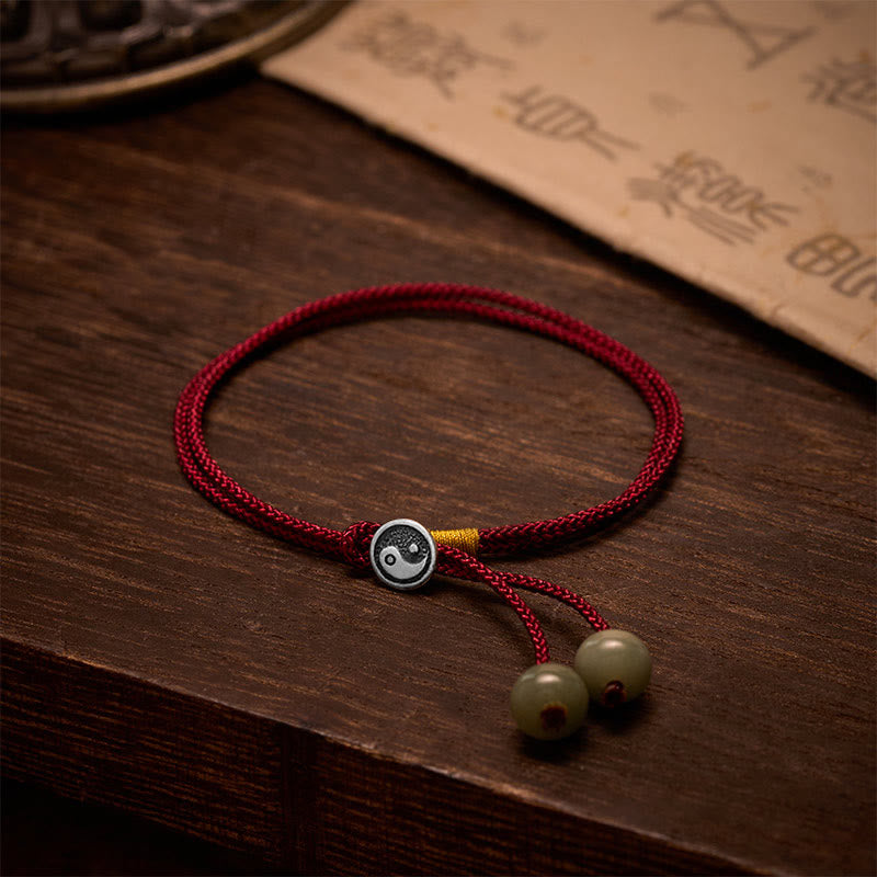 Buddha Stones Bracelet rond Yin Yang de protection vintage en argent sterling 925, fait main, avec cordon rouge tressé. - Argent (Bénédiction ♥ Calme) - image 0