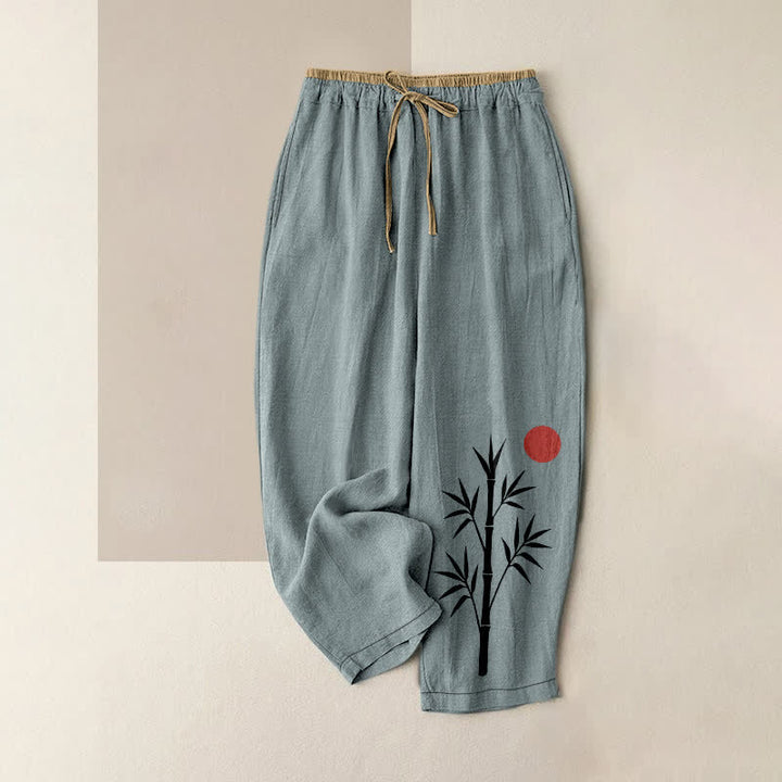 Buddha Stones Pantalon en coton à motif bambou zen et taille élastique avec poches pour femme - CadetBlue - US16，UK/AU20，EU48 (3XL) - image 8