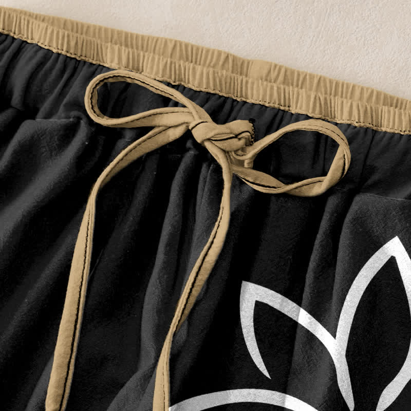 Buddha Stones Pantalon pour femme en pur coton, motif lotus Om, taille élastique et poches - image 1