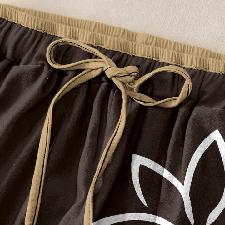 Buddha Stones Pantalon pour femme en pur coton, motif lotus Om, taille élastique et poches - image 9