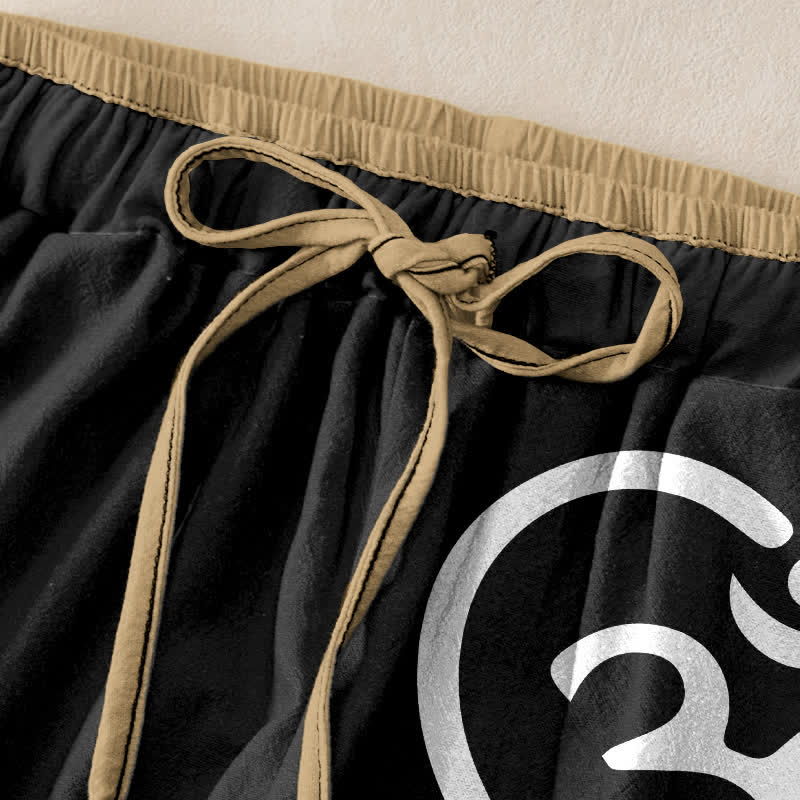 Buddha Stones Pantalon pour femme en pur coton, motif cœur Zen Om, taille élastique et poches - image 1