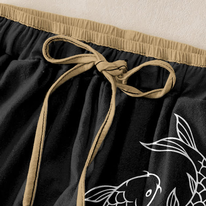 Buddha Stones Pantalon pour femme en pur coton avec motif de carpes koï zen, taille élastique et poches - image 5