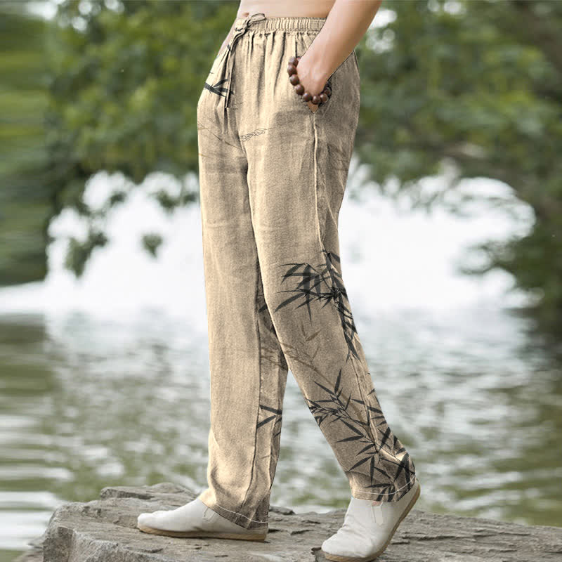 Buddha Stones Pantalon fuselé pour homme en coton imprimé bambou avec poches - image 7