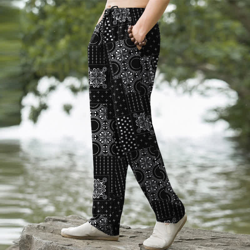Buddha Stones Pantalon fuselé pour homme en coton à motif bandana bohème et poches - image 7