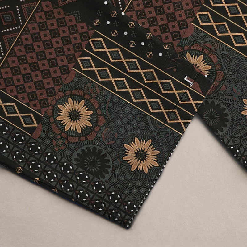 Buddha Stones Pantalon fuselé pour homme en coton à motif floral et géométrique bohème, avec poches - image 3