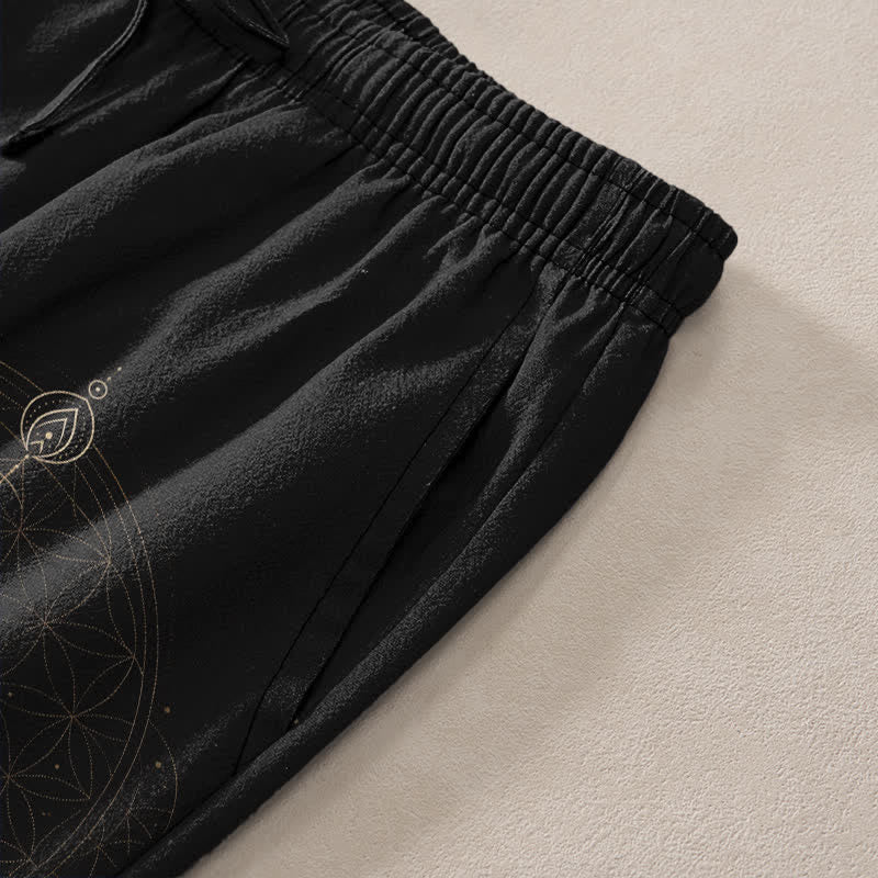 Buddha Stones Pantalon fuselé pour homme en coton à motif mandala de lotus, avec poches - image 2