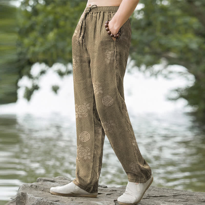 Buddha Stones Pantalon fuselé pour homme en coton à motif géométrique tribal avec poches - image 1