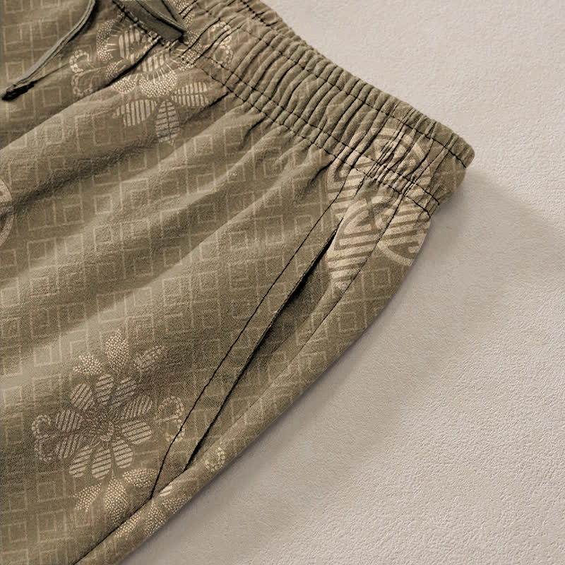 Buddha Stones Pantalon fuselé pour homme en coton à motif géométrique tribal avec poches - image 2