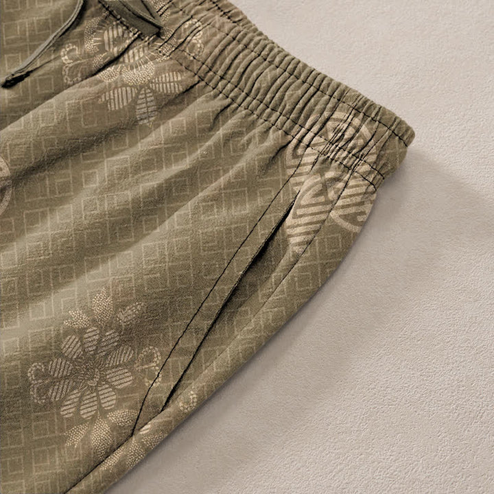 Buddha Stones Pantalon fuselé pour homme en coton à motif géométrique tribal avec poches - image 2