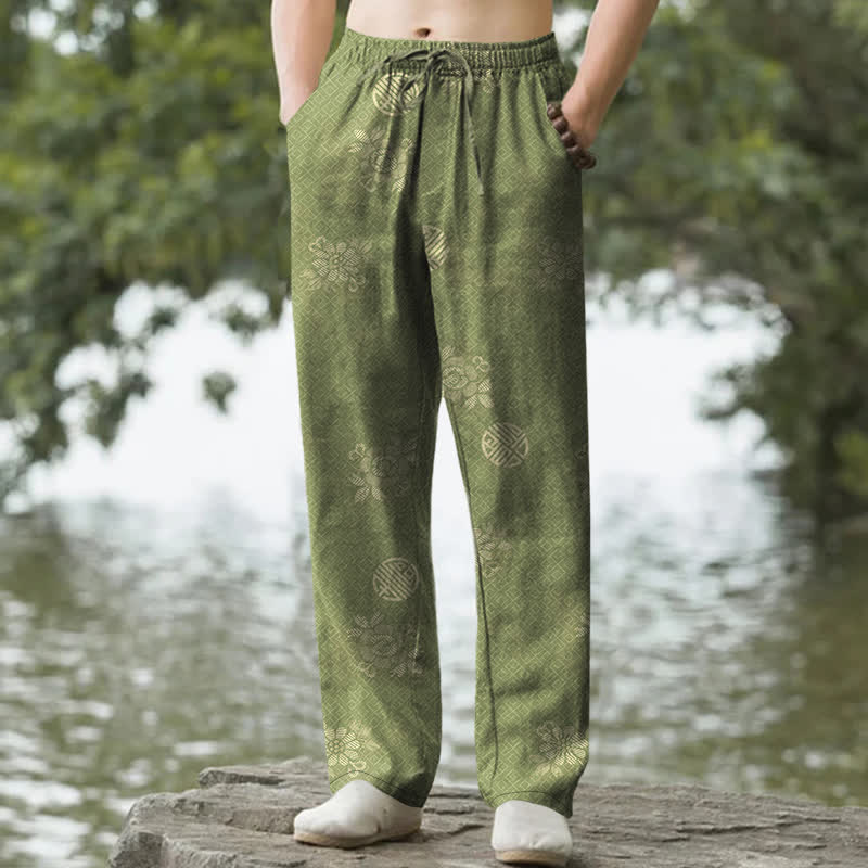 Buddha Stones Pantalon fuselé pour homme en coton à motif géométrique tribal avec poches - JauneVert - US/UK/AU50，EU60 (5XL) - image 6