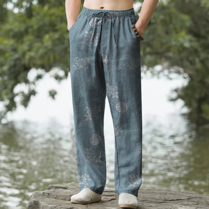 Buddha Stones Pantalon fuselé pour homme en coton à motif géométrique tribal avec poches - CadetBlue - US/UK/AU50，EU60 (5XL) - image 4