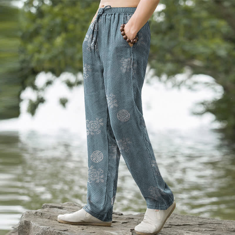 Buddha Stones Pantalon fuselé pour homme en coton à motif géométrique tribal avec poches - image 5