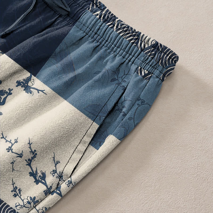 Buddha Stones Pantalon fuselé pour homme en patchwork de coton à motif floral ondulé, avec poches - image 2