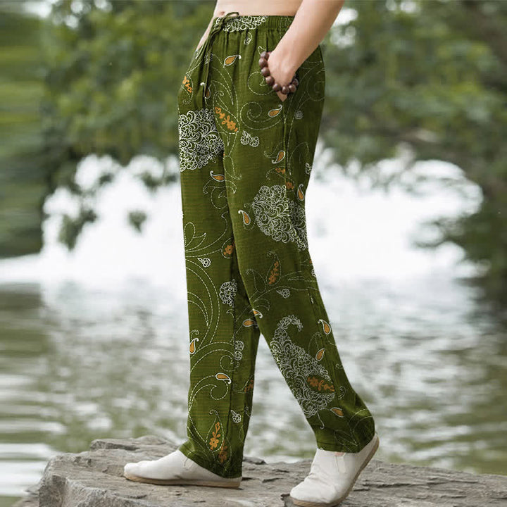 Buddha Stones Pantalon fuselé pour homme en coton à motif floral bohème avec poches - image 5