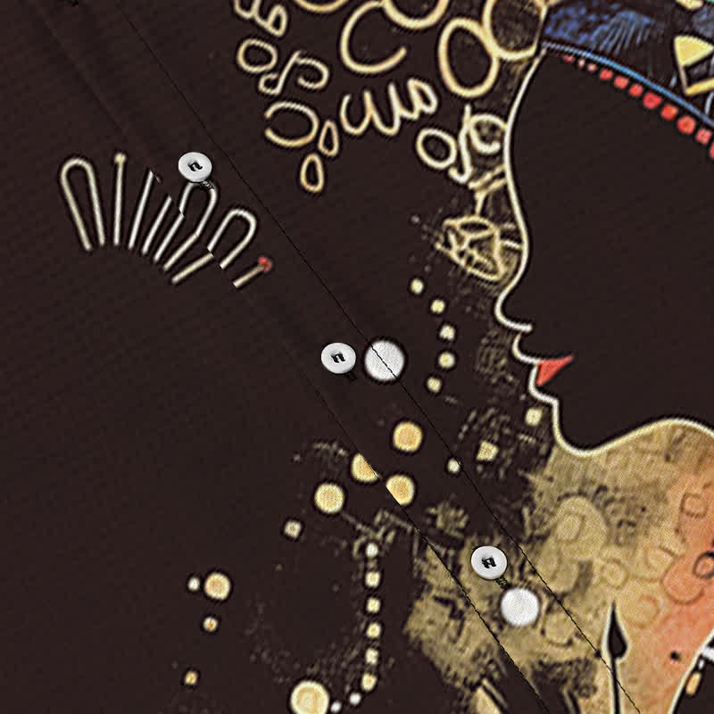 Buddha Stones Chemise à manches courtes respirante pour homme avec boutons et motif silhouette de femme tribale - image 8