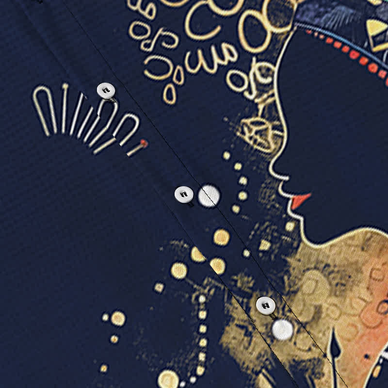Buddha Stones Chemise à manches courtes respirante pour homme avec boutons et motif silhouette de femme tribale - image 13