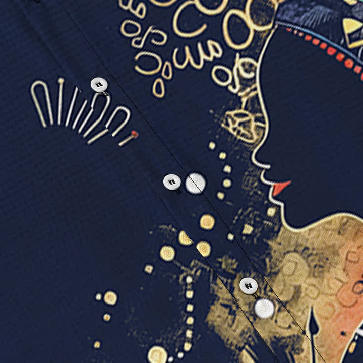 Buddha Stones Chemise à manches courtes respirante pour homme avec boutons et motif silhouette de femme tribale - image 13
