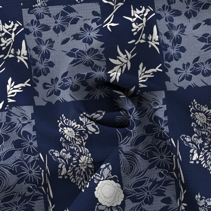 Buddha Stones Chemise à manches courtes respirante pour homme, à carreaux bleus et à motifs floraux, avec boutons. - image 2