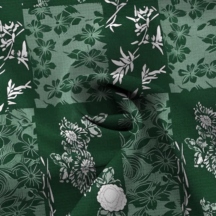 Buddha Stones Chemise à manches courtes respirante pour homme, à carreaux bleus et à motifs floraux, avec boutons. - image 8