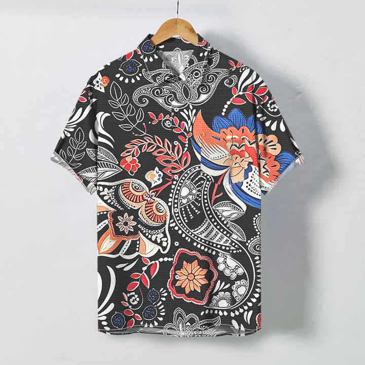 Buddha Stones Chemise à manches courtes respirante pour homme, à boutons et à motif floral cachemire vintage - Noir - US/UK/AU48，EU58 (4XL) - image 0
