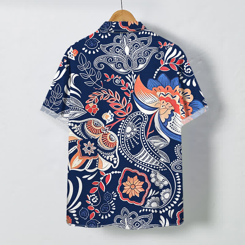 Buddha Stones Chemise à manches courtes respirante pour homme, à boutons et à motif floral cachemire vintage - image 4