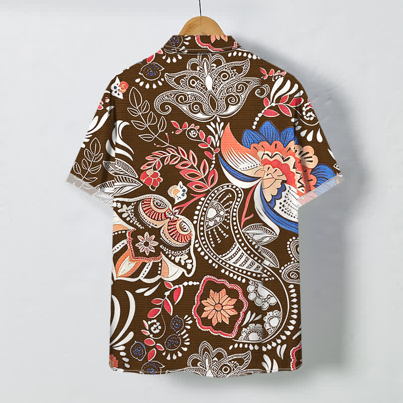Buddha Stones Chemise à manches courtes respirante pour homme, à boutons et à motif floral cachemire vintage - SaddleBrown - US/UK/AU48，EU58 (4XL) - image 7
