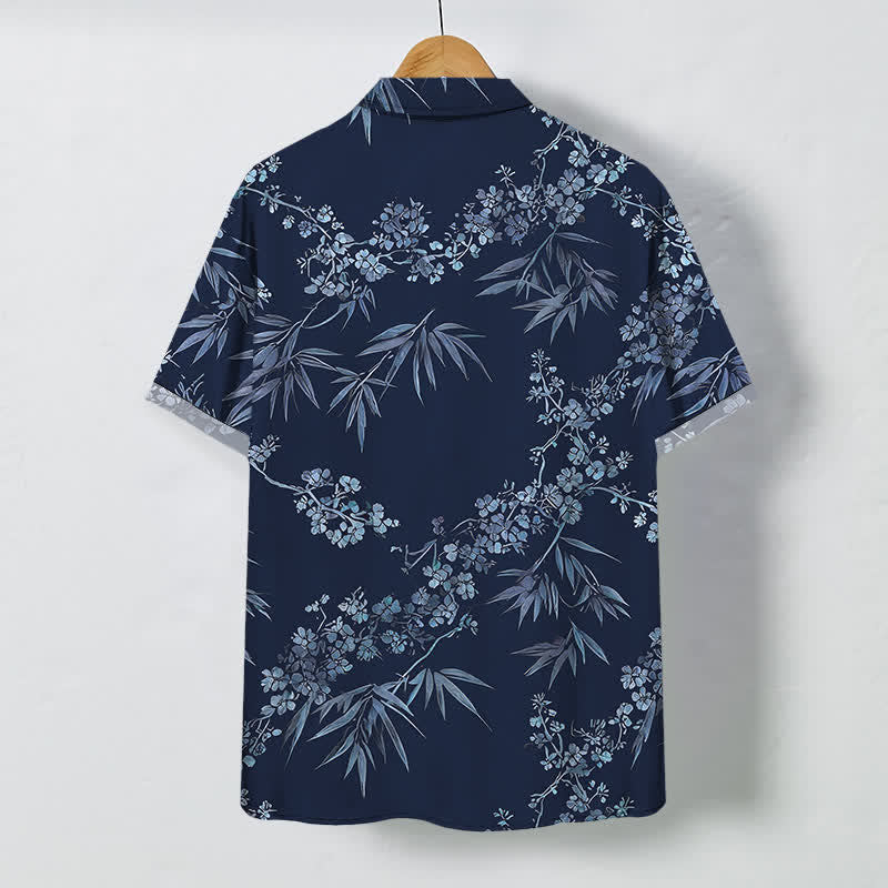 Buddha Stones Chemise à manches courtes respirante pour homme, à boutons et motif de fleurs de prunier en bambou - image 11